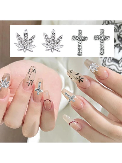 10Pcs Punk Cross With Rhinestones Nails Decoration Luxury Retro Gothic Designer Nail Charms Classic Cross nail parts Manicure*