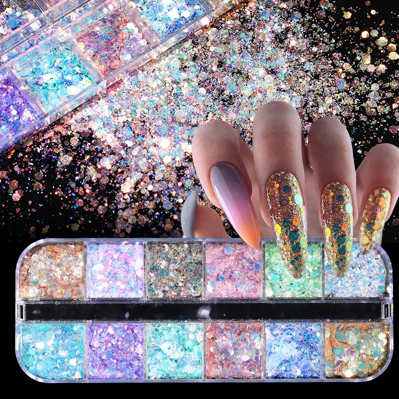 1 Box Aurora Nail Sequins Crystal Thin Irregular Butterfly Star Sparkly Nail Flakes UV Gel Polish Manicure Nail Art Decorations