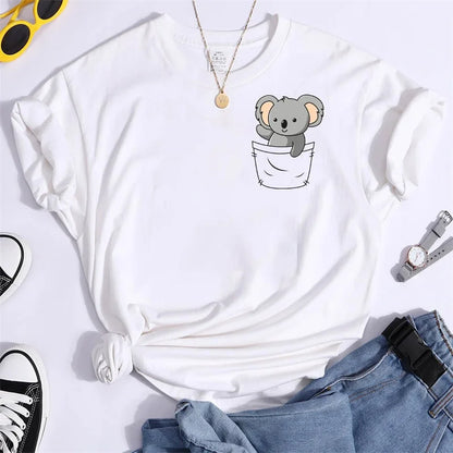 Funny Koala Print T-shrits for Women Summer Tshirts Short Sleeve Cute Kawaii Tees Loose Women's T-shirt Tops Thirt Shirt Femme