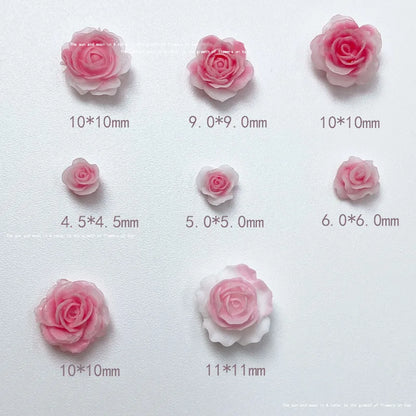 50pcs/20pcs 3D Pink Rose Nail Art Charms Japanese Kawaii Resin Camellia Nail Rhinestone Decorations Exquisite Flower Accessories