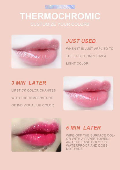 Lip-shaped Lipstick Makeup Temperature Color Changing Lazy Lipstick Velvet Matte Moisturizing Lip Gloss Waterproof Non-stick Cup