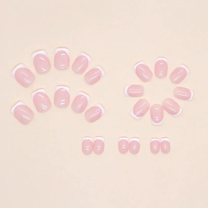 24Pcs/set Artificial Square Head Short Nail Art Fake Nails Girl Pink White French Removable False Nail Ballerina Press on Nails