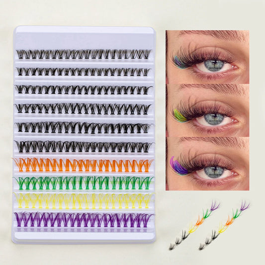 Colored Cluster Lashes 200 Pcs DIY Eyelash Extension Multi Colors Mix Lash Clusters 8-16mm Individual Lashes Cluster Reusable