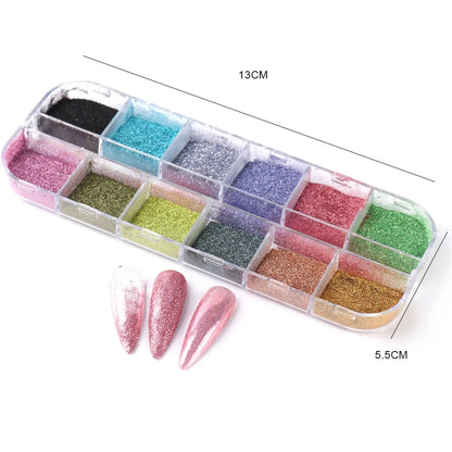 Holographic Powder Set Holo Silver Rub Dust Black Pink Chrome Nail Glitter Powder Laser Pigment For Nail DIY Manicure