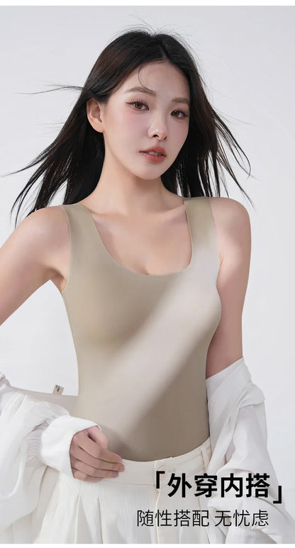 2PCS/Lot Silk Seamless Tank Top with Fixed Chest Pad Women's Camisole Top Sleeveless Inner Outerwear Camison Verano High Strecth