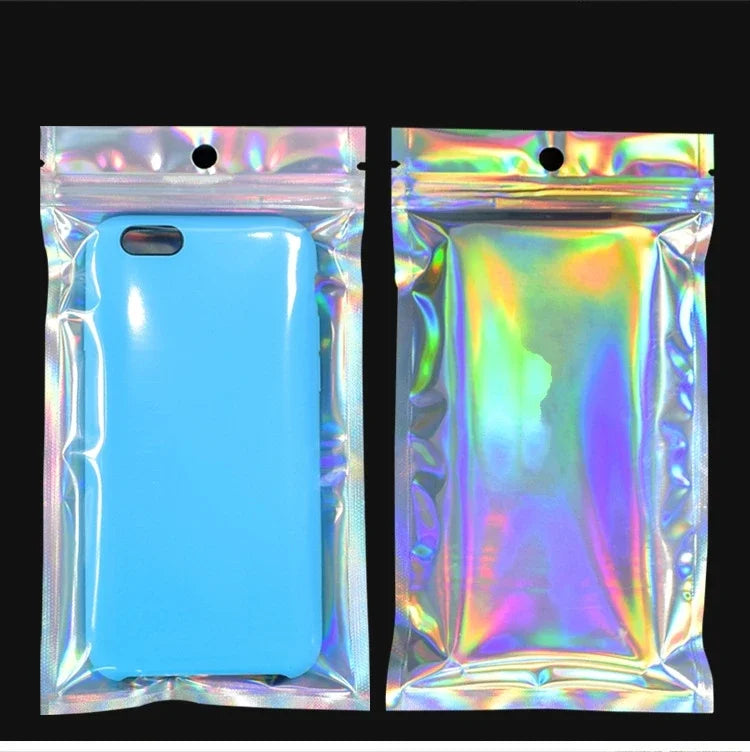 10/30/50PCS Laser Ziplock Bags For Necklace Phone Earphone Storage Bag Clear Plastic Jewelry Data Cable Packaging Bubble Mailers