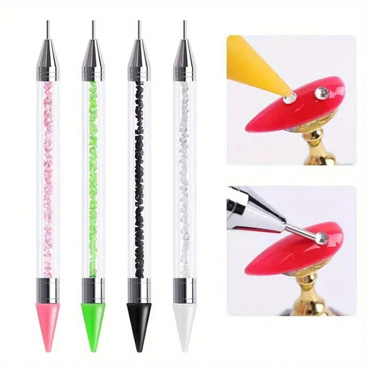 Nails Art Brush For Manicure Double Head Point drill pen Dot Painting Point Pen Rhinestone Picker Wax Pencil Crystal Handle Tool