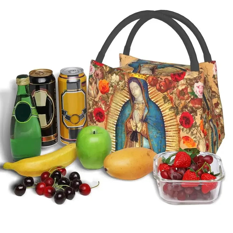 Our Lady Of Guadalupe Virgin Mary Thermal Insulated Lunch Bag Women Catholic Mexico Poster Resuable Travel Storage Meal Food Box