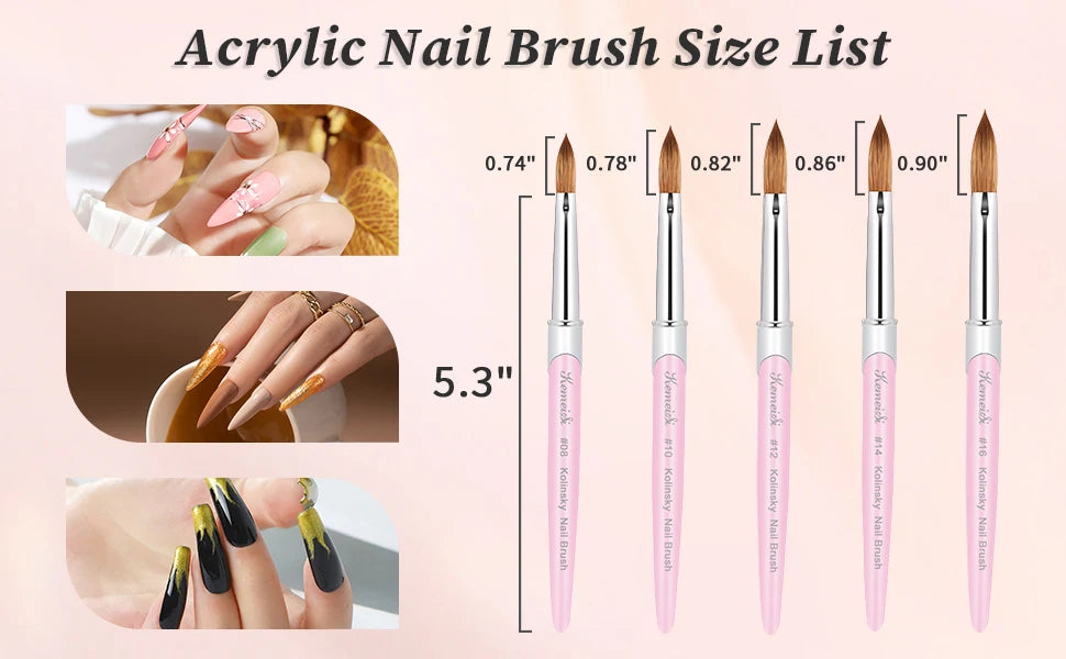 100% Kolinsky Acrylic Nail Brush Good Quality Nail Art Mink Brush Wood Handle Gel Builder Manicure Brush Drawing Tools Size 8-16