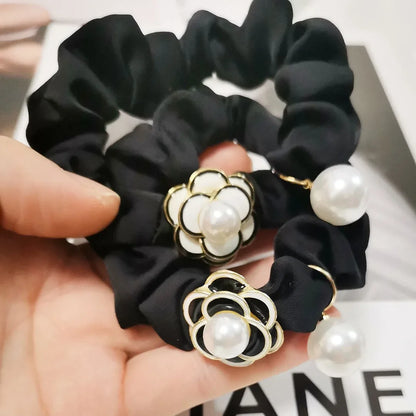 luxury brand Black camellia pearl hair rope female Korean headband hair ties frozen accessories for girls fashion accessory