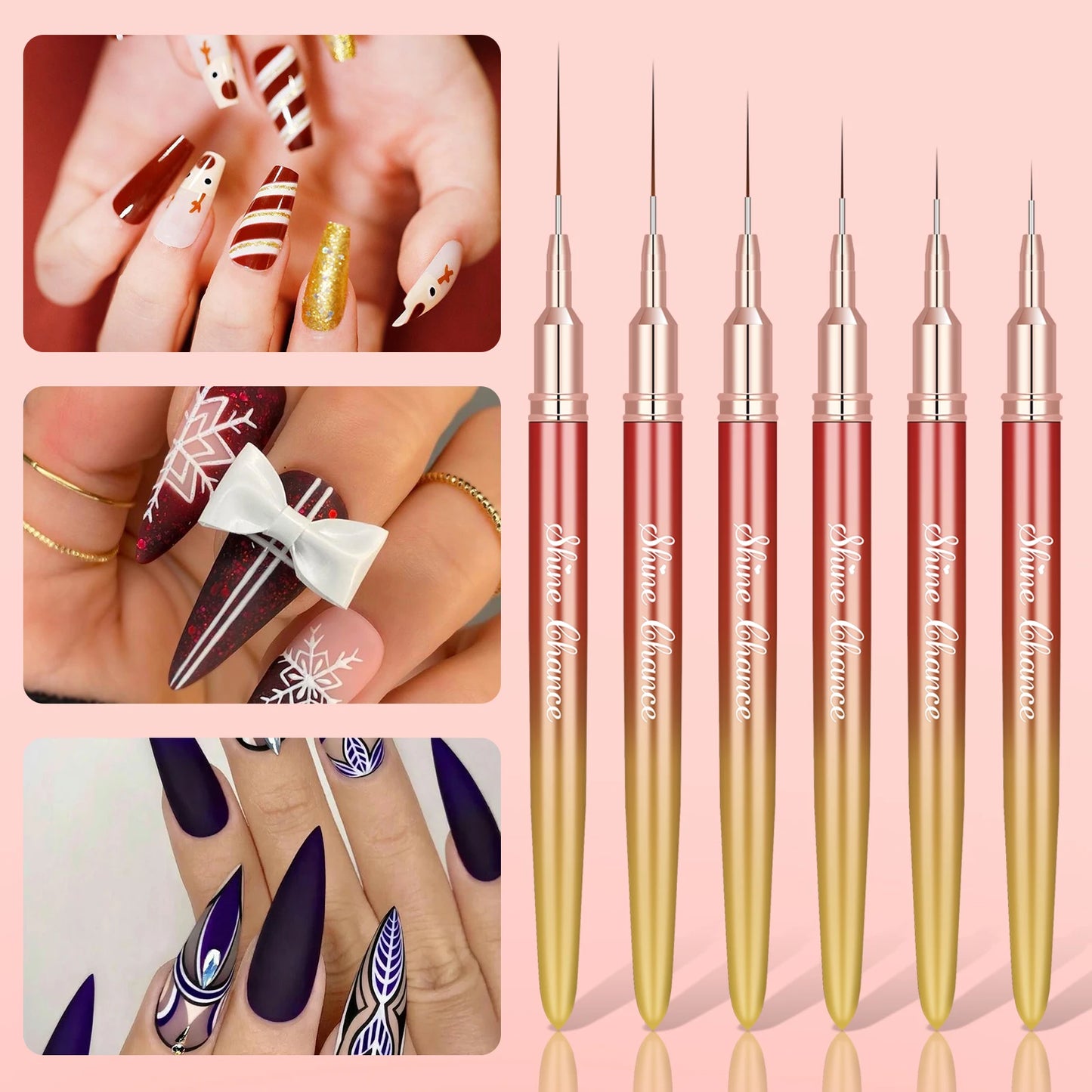 6Pcs Transparent French Stripe Liner Kolinsky Brush 3D Tips Manicure Ultra-thin Line Drawing Pen Brushes Painting Nail Art Tools