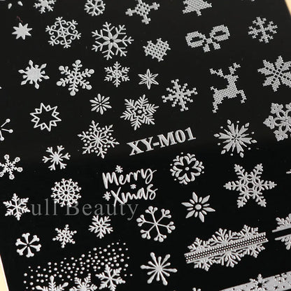 Christmas Nails Stamping Plates Snowflakes Elk New Year Letters Template Xmas Light Ball Gift Design Stamp Printing Stencil Tool