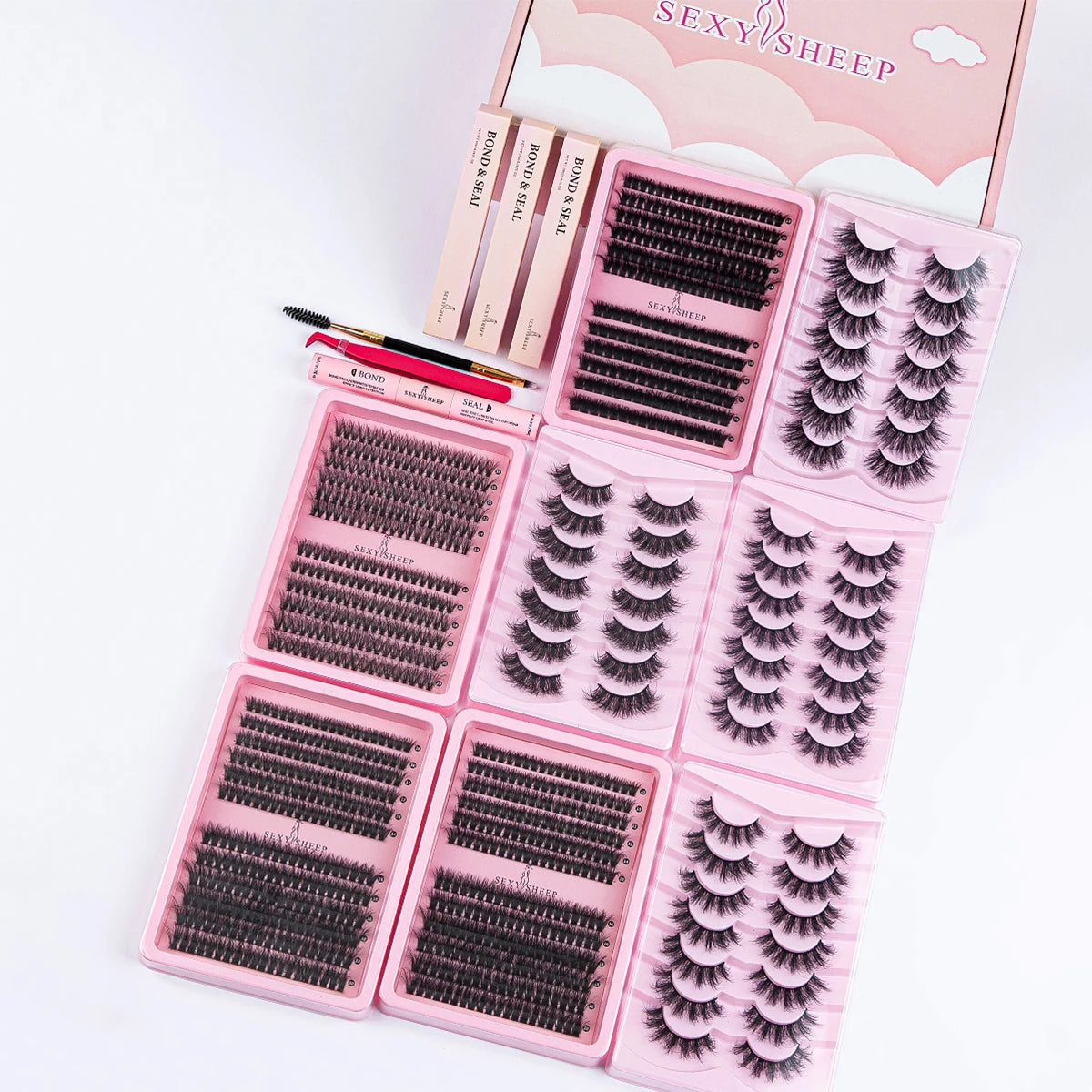 Flase eyelashes Gift box with 3pcs bond and seal,1pcs tweezer,1pcs lash brush,8pcs false eyelashes festival gift makeup tool