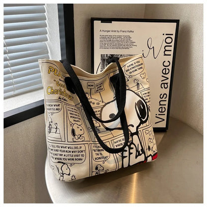 Canvas Bag Women High Capacity Bag Fashion Cartoon Snoopy Handbag Versatile One Shoulder Tote Bag Christmas Present for Girls