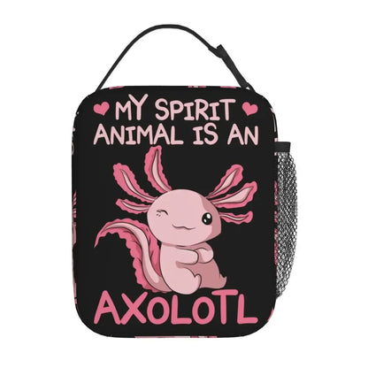 Axolotl In Pocket Insulated Lunch Bags for Women Amphibian Exotic Animal Resuable Thermal Cooler Bento Box Kids School Children