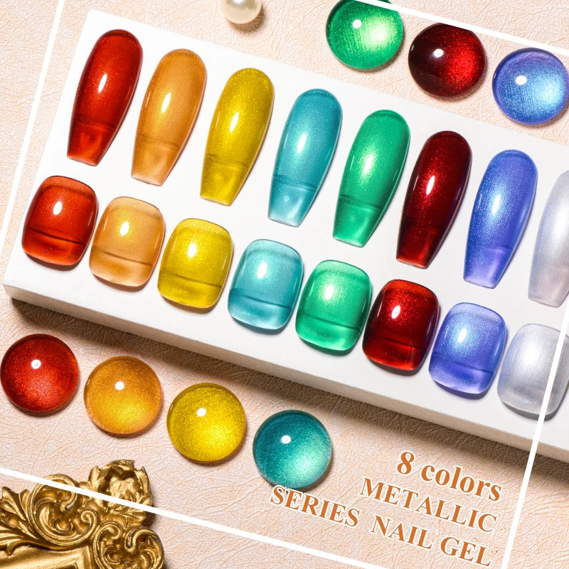 6Pcs Metallic Gel Nail Polish Set Mirror Metal Color Gel Polish Semi Permanent Varnish Soak Off UV LED Gel Nail Art Manicure