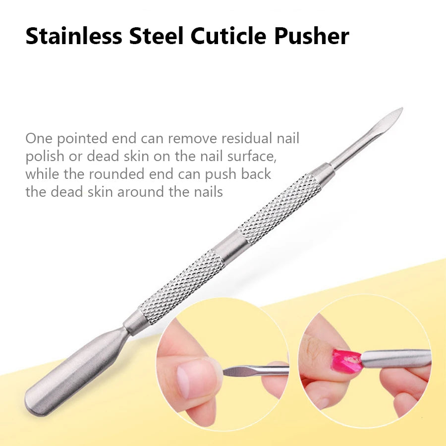 Stainless Steel Cuticle Pusher, Double-Ended Manicure Tools, Dead Skin Remover, Pedicure Care, 1Pc