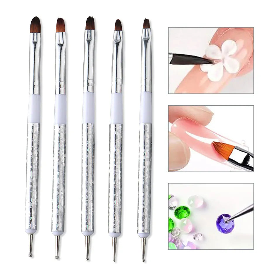 5Pcs Carving Nail Art Brush 3D Painting Drawing Dotting Design Pen Dual-ended Acrylic Gel UV Polish Professional Manicure Tools