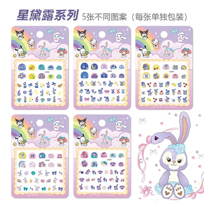 5pcs/set Luminous Kuromi 3D Nail Stickers Sanrio Melody Hello Kitty Nail Art Decoration Stickers Kids Fun Anime Manicure Decals