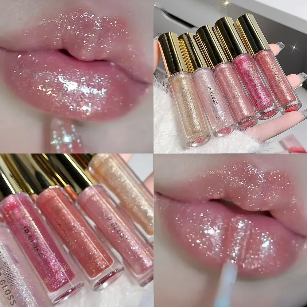 Glitter Liquid Lipstick Shimmer Metallic Clear Mirror Lip Gloss Plumping Oil Moisture Shine Lip Tint Sparkling Diamond Lip Oil