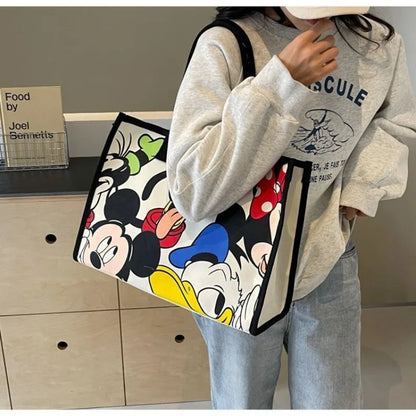 Disney Mickey Cartoon Cute Canvas Shoulder Bag Large Capacity Tote Bag Women's Fashion Mummy Bag Leisure Travel