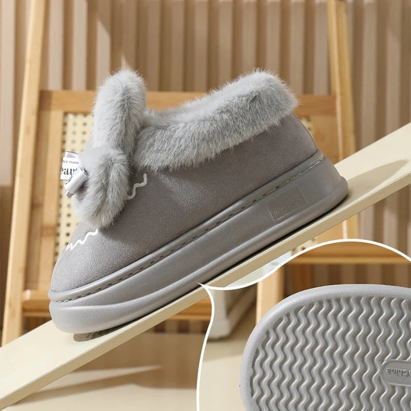 Snow Boots Winter New Women Warm Padded Cotton Shoes Indoor Thick Bottom Plush Rabbit Cotton Boots Leisure Soft Sole Ankle Boots