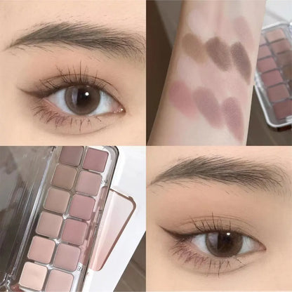 12-Color Low Saturation Eyeshadow Palette All Matte Tea Apricot Eye Makeup Palette Daily Earth Makeup Long Lasting Eye Shadows