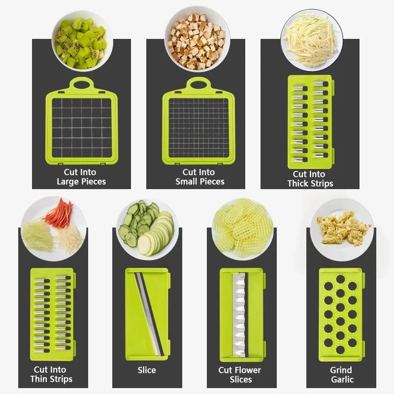 Multifunctional Vegetable Chopper Slicer Cutter Shredders Slicer With Basket Handle Food Grate Food Onion Chopper 14/16 in 1