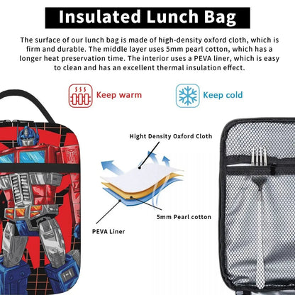 Transformers Autobots Lunch Bags Insulated Bento Box Portable Lunch Tote Leakproof Picnic Bags Cooler Thermal Bag for Woman