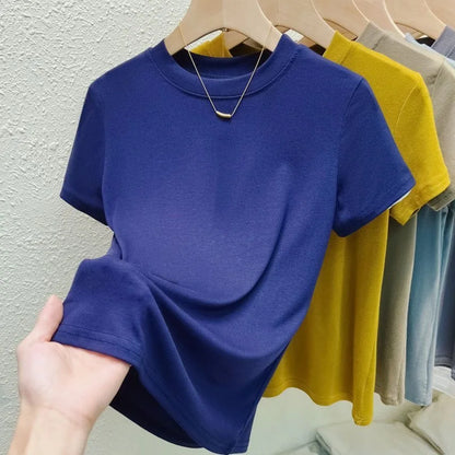 Crew Neck Fashion Women T Shirt Street Casual T-Shirt Solid Plus Size Top Tees Sexy Slim Summer Short Sleeve Women's Clothing