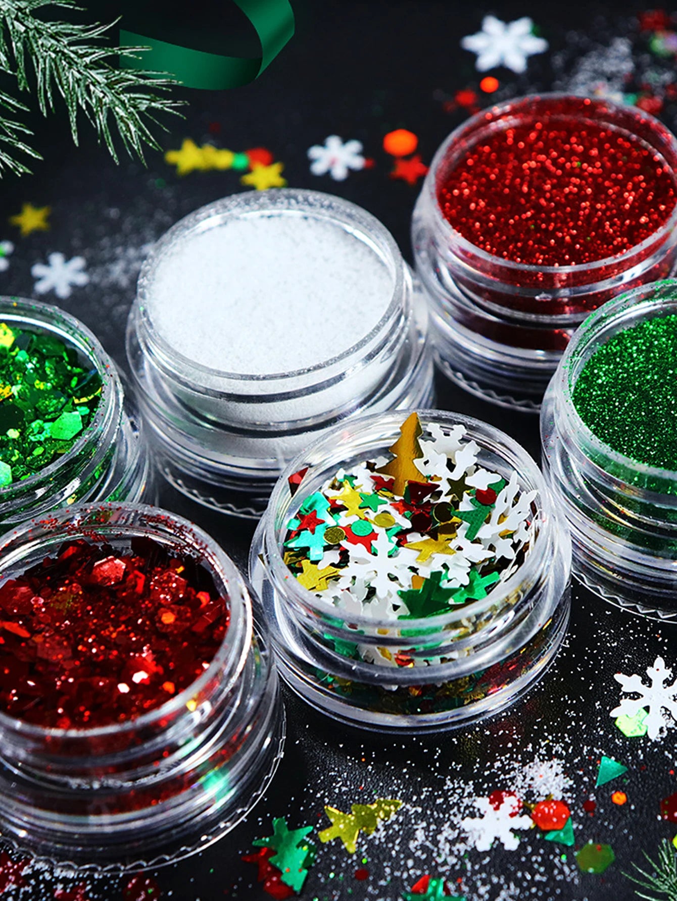 6pcs/set Christmas White Sequins Nail Art Glitter Powder Mermaid Dust Small Flakes Decorations For DIY Nails Glitters