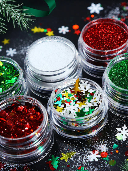 6pcs/set Christmas White Sequins Nail Art Glitter Powder Mermaid Dust Small Flakes Decorations For DIY Nails Glitters