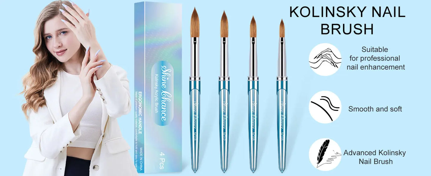 4pcs Kolinsky Acrylic Nail Brush Good Quality Nail Art Mink Brush Wood Handle Gel Builder Manicure Brush Drawing Tools