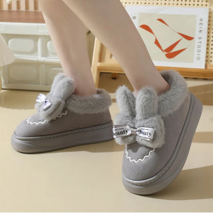 Snow Boots Winter New Women Warm Padded Cotton Shoes Indoor Thick Bottom Plush Rabbit Cotton Boots Leisure Soft Sole Ankle Boots