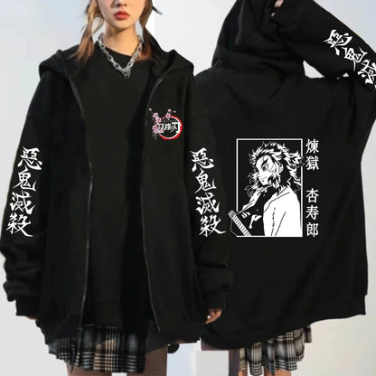 Anime Kochou Shinobu Zipper Hoodie Manga Winter Autumn Casual Jacket Sweatshirt Harajuku Demon Slayer Kimetsu No Yaiba Coats