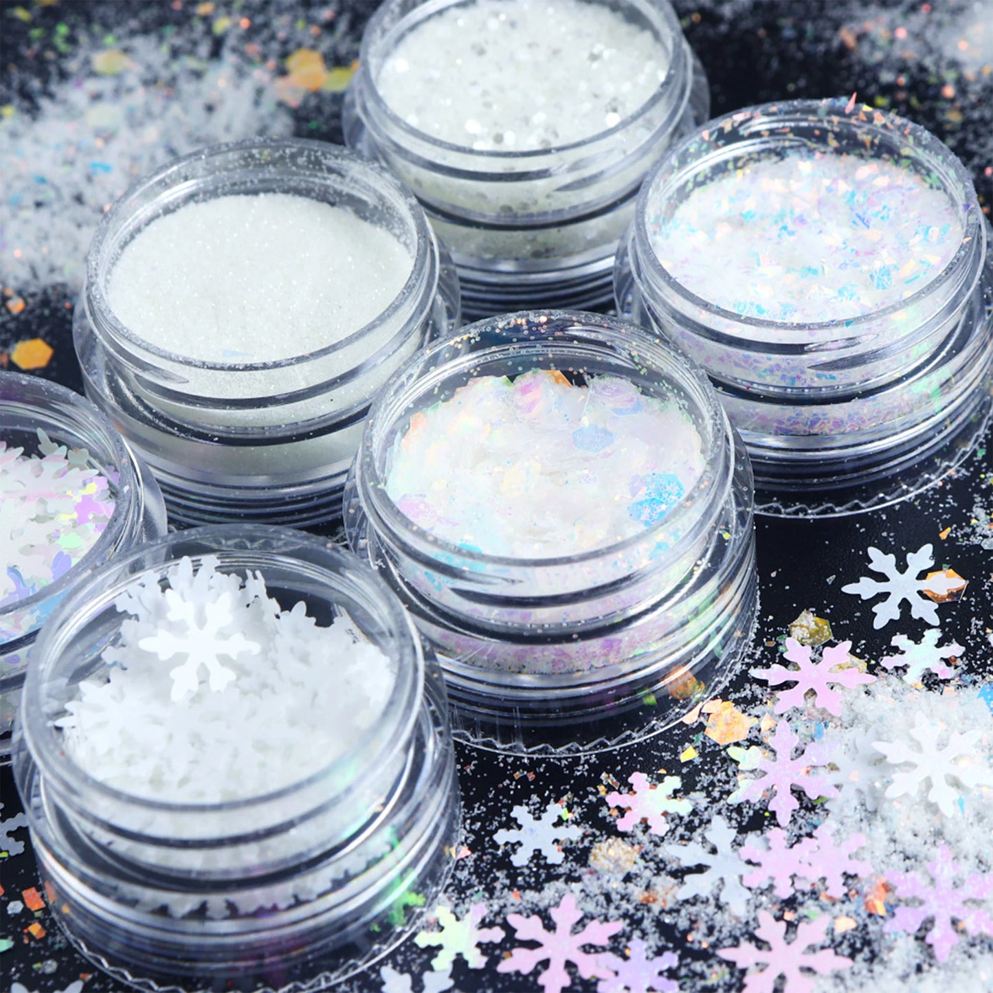 6pcs/set Christmas White Sequins Nail Art Glitter Powder Mermaid Dust Small Flakes Decorations For DIY Nails Glitters