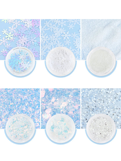 6pcs/set Christmas White Sequins Nail Art Glitter Powder Mermaid Dust Small Flakes Decorations For DIY Nails Glitters