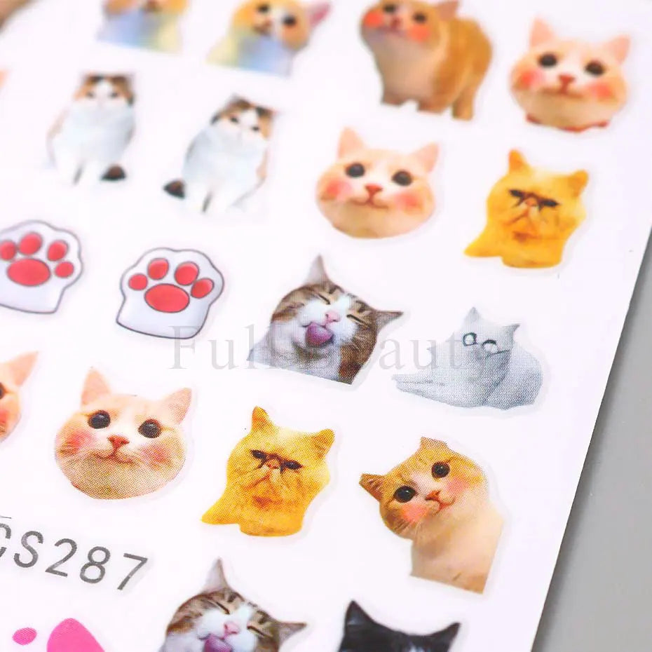 Lovely Cat 3D Nail Decals Cartoon Cute Pink Cat Claw Kitten Self Adhesive Slider Nail Art Sticker Kawaii Animals Manicure Decor