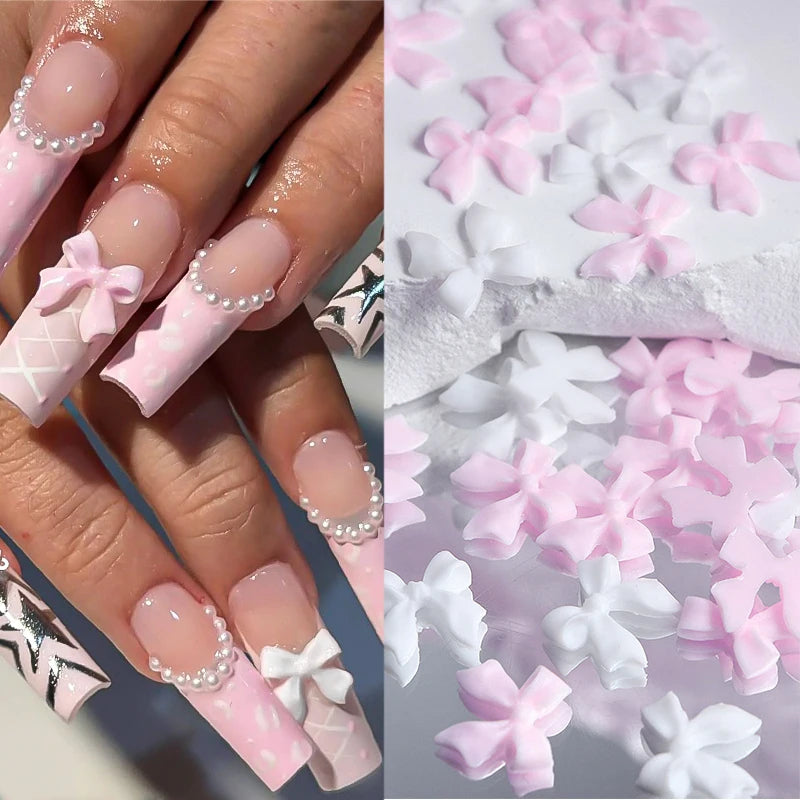 50PCS Pink Bowknot Nail Charms Accessories Supplies Nail Art Tie Decoration Kawaii Accessories Manicure Design Supplies