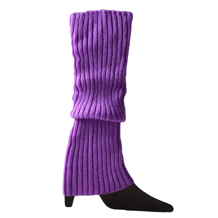 Women Halloween 80s Neon Colored Knit Leg Warmers Ribbed Bright Footless Socks Punk Black Knee High Gothic Hip-hop Rock Sock