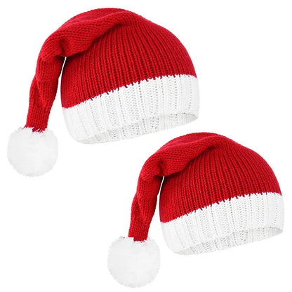 2024 Knitted Christmas Hat Cute Pompom Adult Child Soft Beanie Santa Cap New Year Party Kids Gift Navidad Natal Noel Decoration