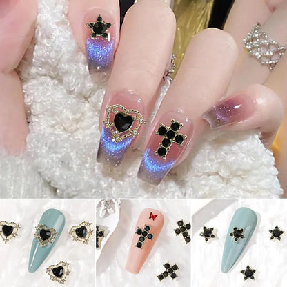 30Pcs Pink Nail Charms Alloy Rhinestones 3D Star Butterfly Heart Cross Gem Nails Crystal Diamond Nail Art Decoration Accessories