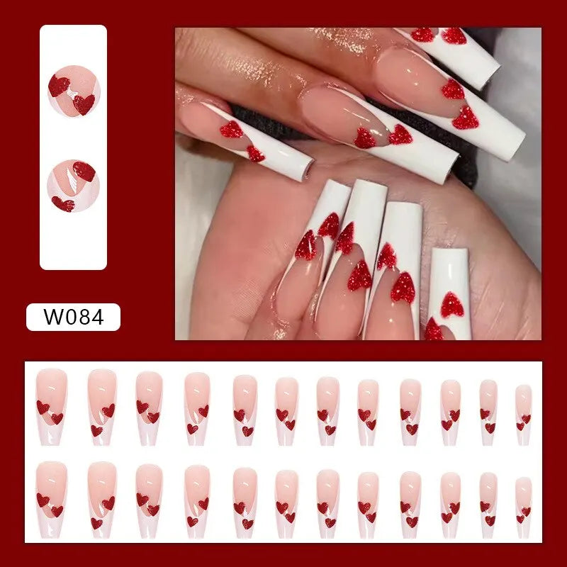 24pcs Artifical Bails With Glue Fake Nail Tips With Design Detachable Press On Nails Long Fake Nail Finished Nail Piece Sticker