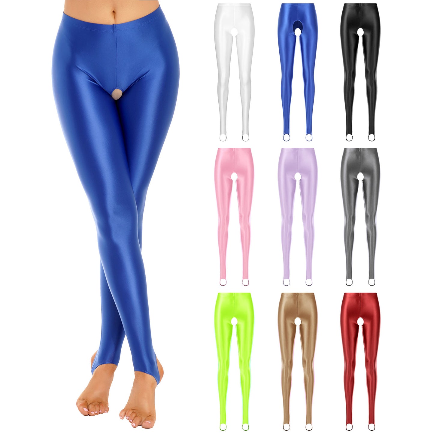 Satin Yoga Leggings Female Sexy Mid Waist Open Crotch Glossy Stockings Pantyhose Sports Yoga Pants Women Tight Seamless Tights