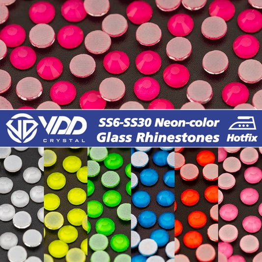 VDD SS6-SS30 Hotfix New Neon Color Glass Rhinestones Crystal Flatback Strass Stones For Clothes Wedding Dress Crafts Decoration