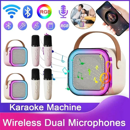 Bluetooth K12 Karaoke Machine Portable 5.3 PA Speaker System with 2 Wireless Microphones Home Family Singing Children's Gifts