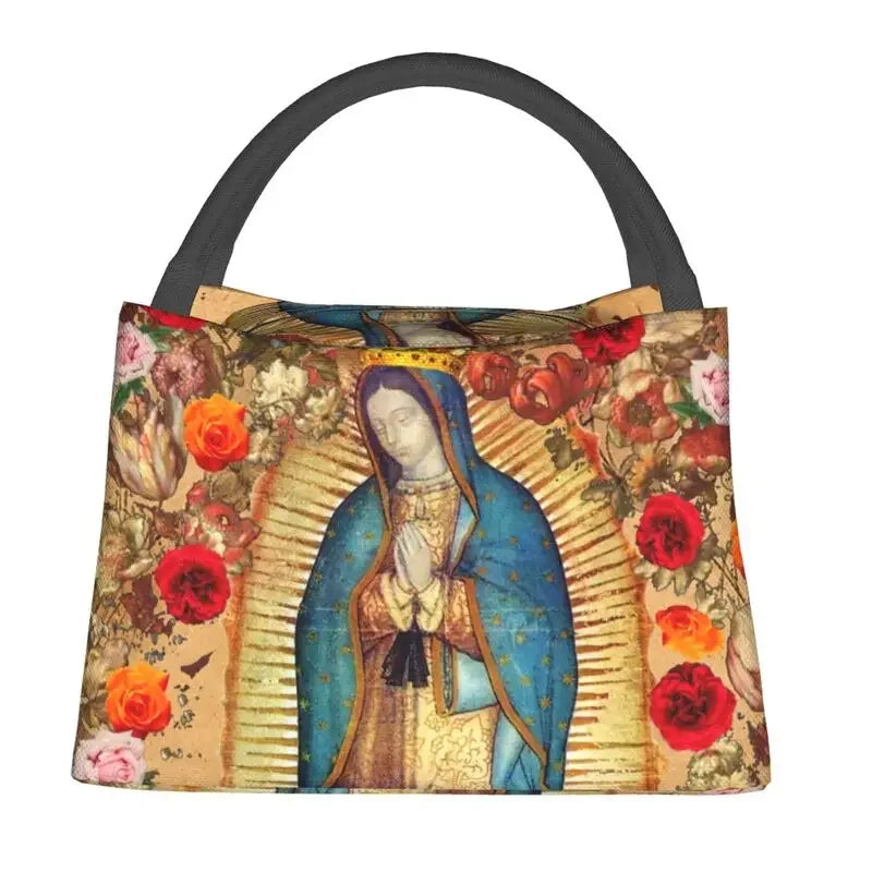 Our Lady Of Guadalupe Virgin Mary Thermal Insulated Lunch Bag Women Catholic Mexico Poster Resuable Travel Storage Meal Food Box