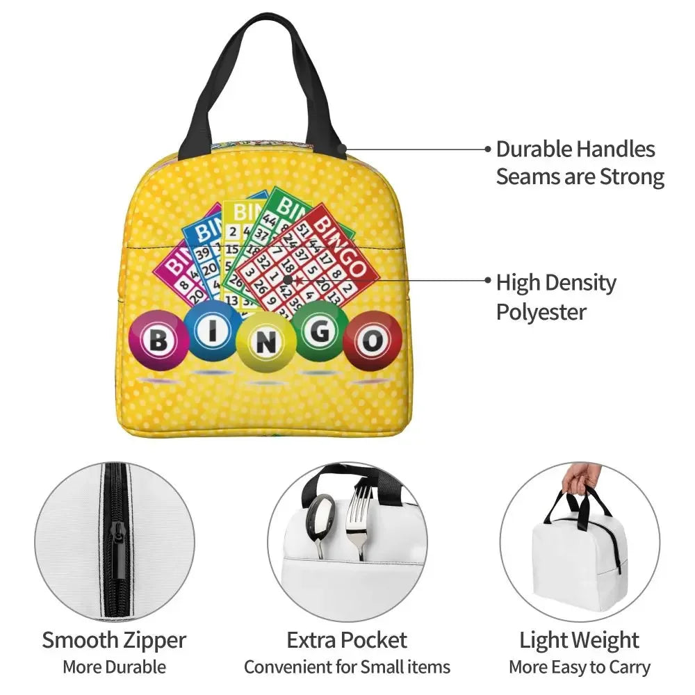 Hot Game Bingo Lunch Bag Leakproof Cooler Thermal Insulated Lunch Box For Women Kids School Beach Camping Travel Food Tote Bags