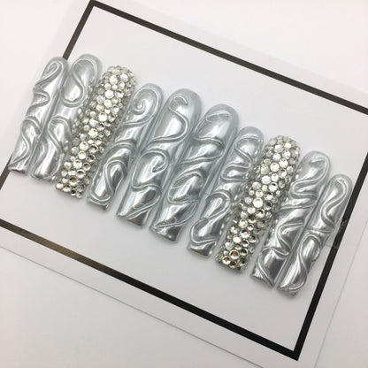 Hot Selling High Quality Thick Acrylic Press On Nails Handmade False Nails 10pcs French Style Press On Nails