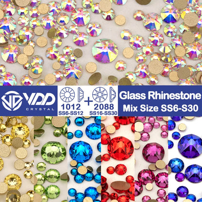 VDD Mix Size SS6-SS30 High Quality Glass 2088 Rhinestones Crystal Gold Flatback Strass Stones For Nail Art Crafts DIY Decoration